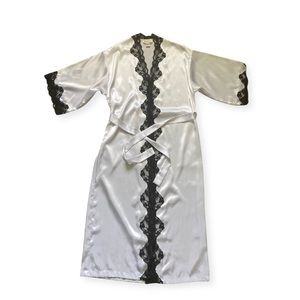 Vtg Victoria’s Secret Gold Label White Black Sz S Duster Robe Festival Y2K Boho